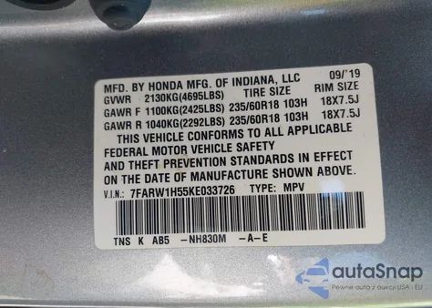 2019 Honda Cr-V Ex from USA, damaged, VIN 7FARW1H55KE033726